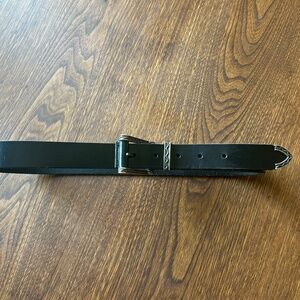 Vintage Fossil Western Black Leather Belt – Silver Buckle, Keeper & Tip